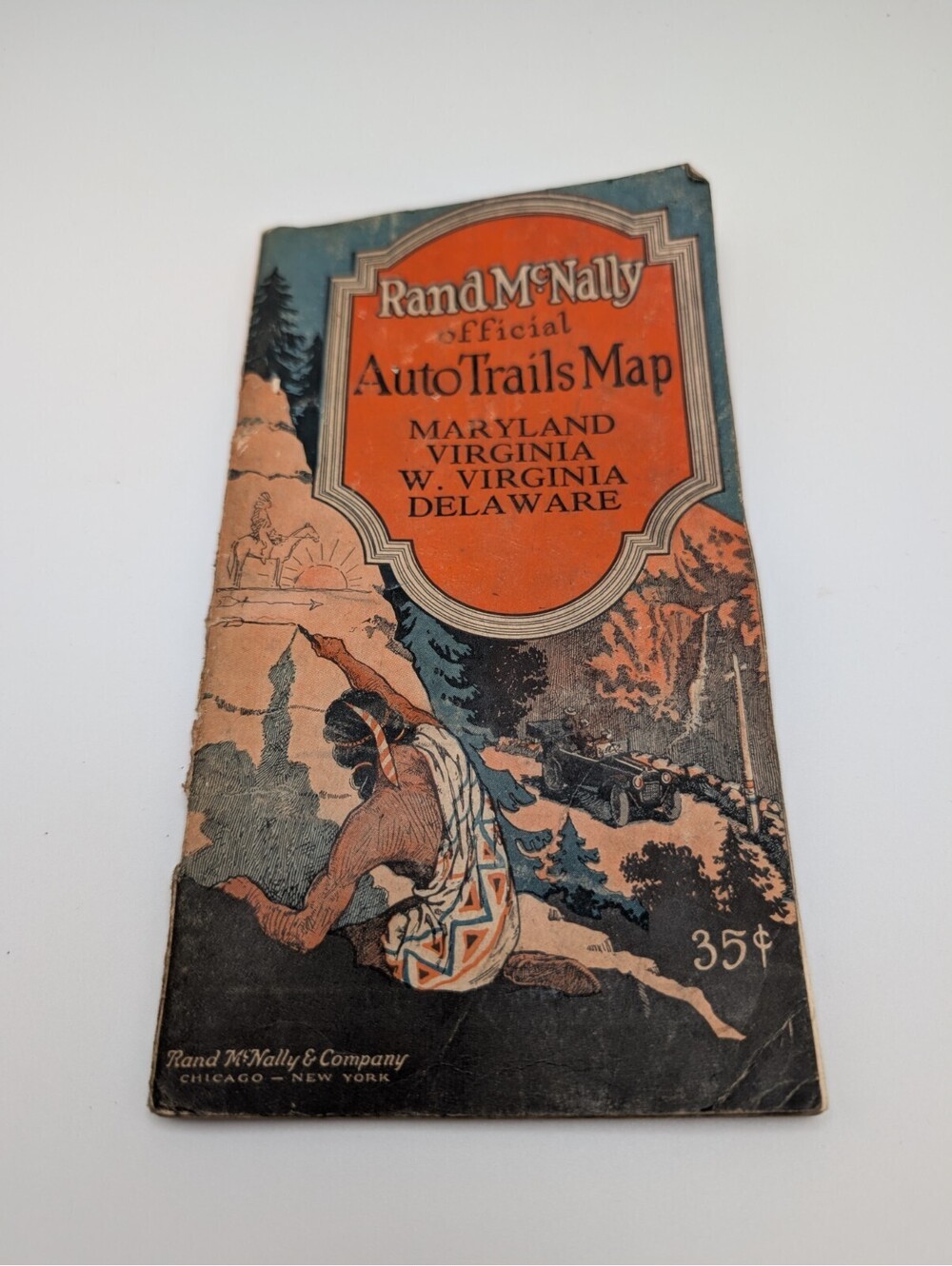 1927 Rand McNally Auto Trails Map MD VA WV DE Gulf Gasoline Vintage Road Map